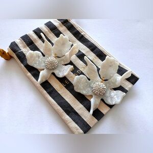 LeLe Sadoughi Crystal Lily Post Earrings Mother Of Pearl Color. New!